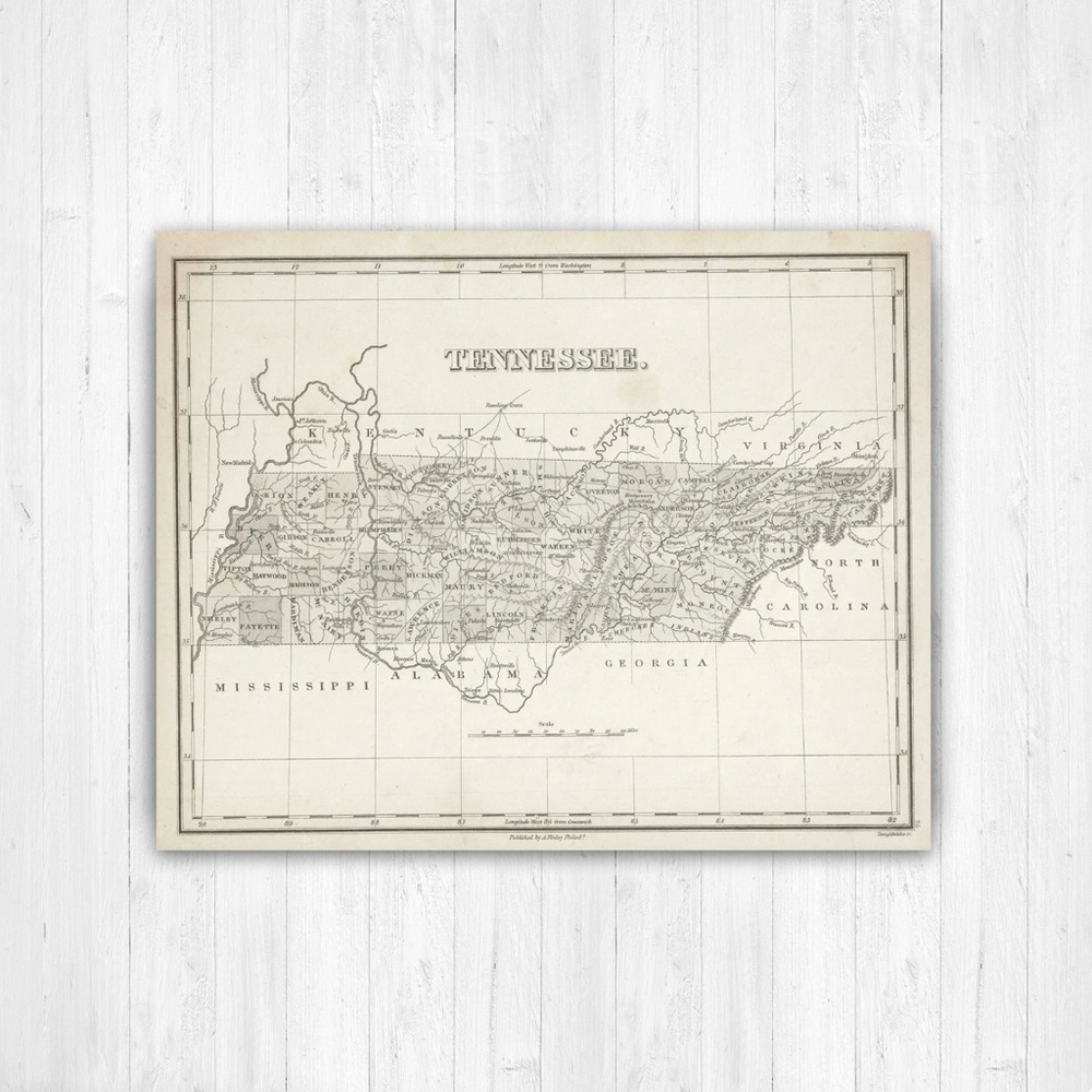 Tennessee Antique State Map Canvas Print - 16" x 20" - Made in the USA